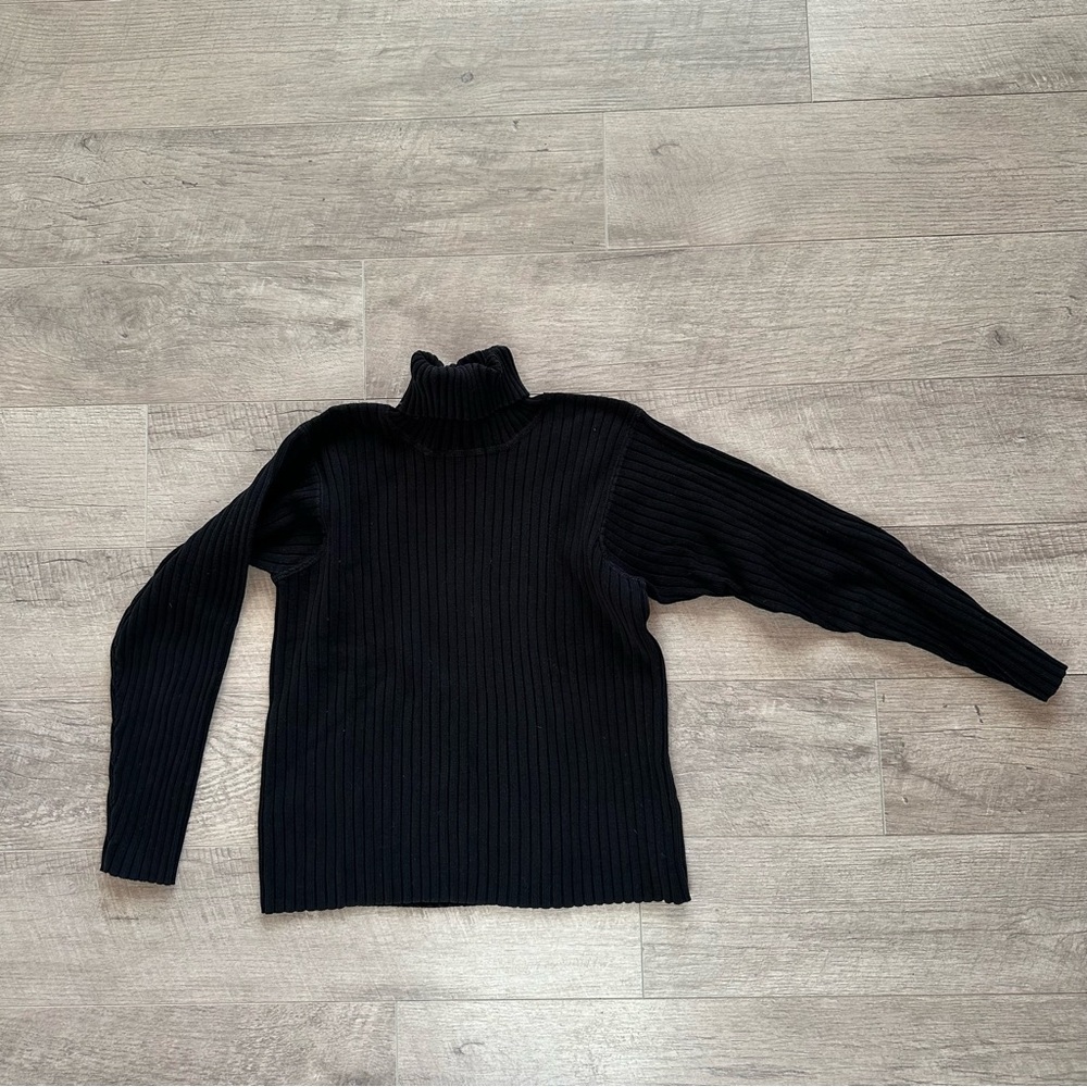 LL Bean 100% Cotton Ribbed Black Turtleneck Sweater
